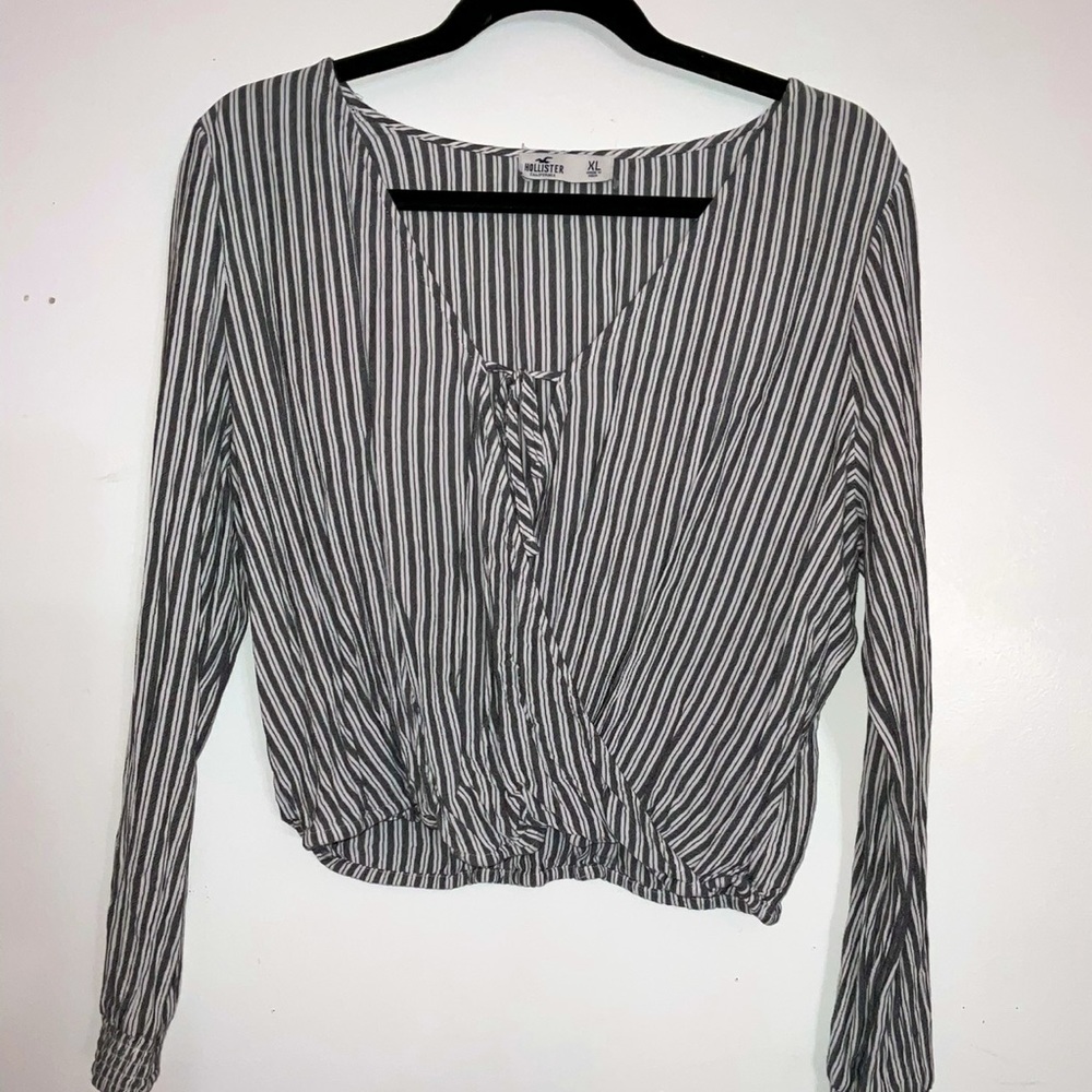 Stripped Long Sleeve Wrapped Top
